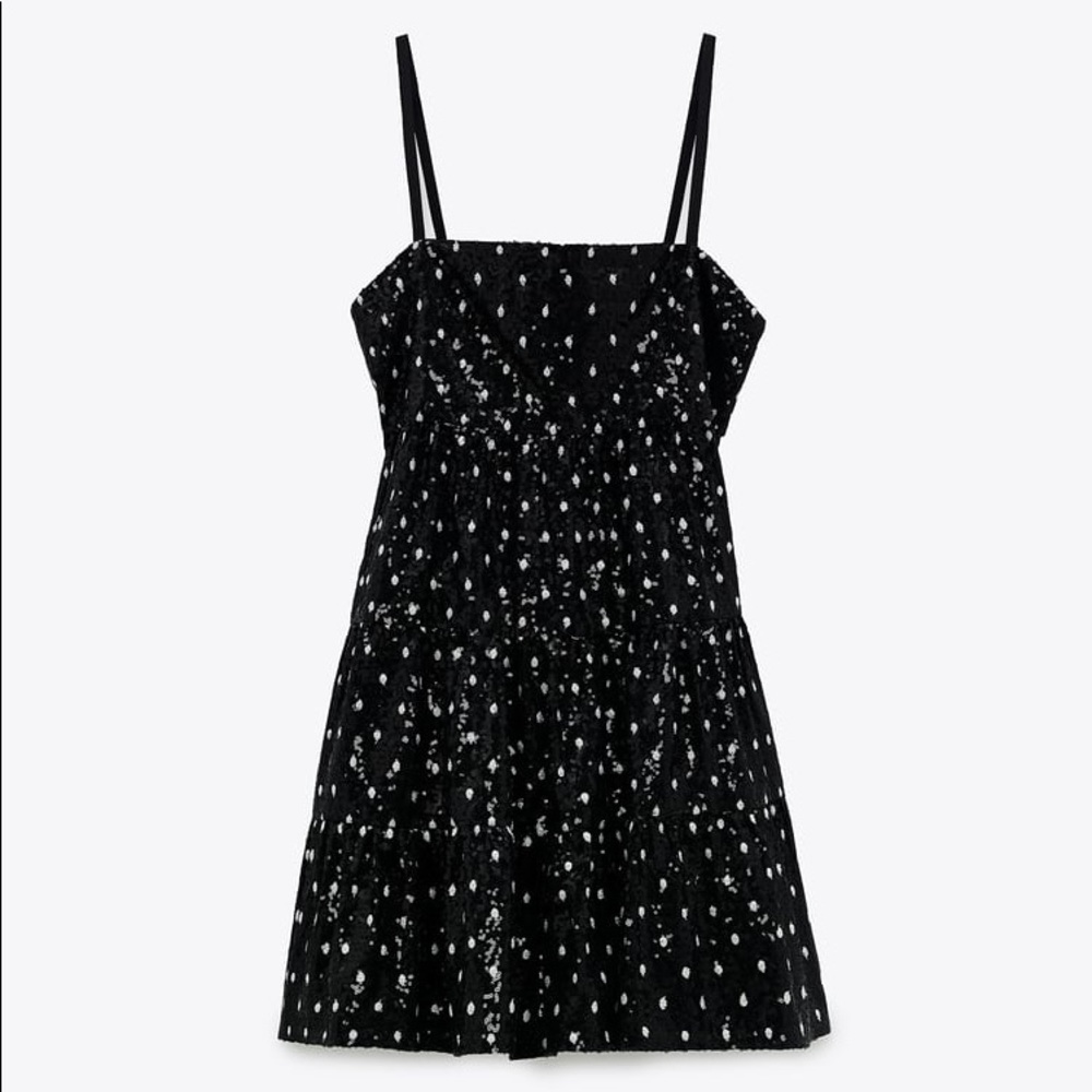 ZARA BLK/WHT POLKA DOT SEQUIN DRESS Sz M NWT